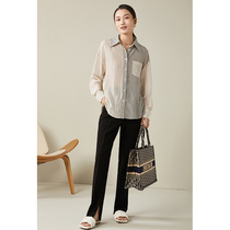 GDZY2021 Early Autumn New Real Silk Striped Broadsheet Design Sense Shirt Woman Fashion Irregular Splicing Shirt