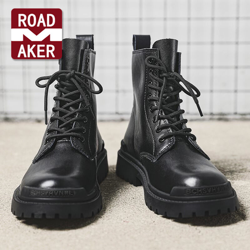 Rhodemeco leather Martin boots men's high-top British style mid-top tooling boots spring and autumn black motorcycle boots boots men