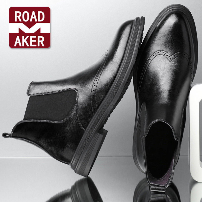 Rod Mekoblock Men's Heightened Leather Boots Spring Autumn Inn Middle Cylinder Martin Boots Genuine Leather Chelsea Boots Man Shoes