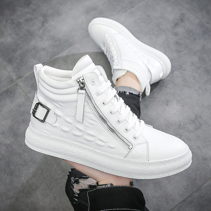 European station high-top shoes men's summer casual inner heightening small white shoes shoes youth crocodile pattern side zipper all-match sneakers