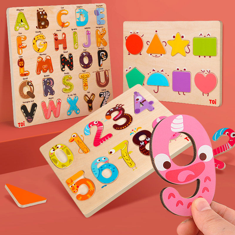 TOI Digital Letter Shape Jigsaw Puzzle Toy Baby Woody Puzzle Cognitive Jigsaw Aids Early Teach Mon 1-6 years old