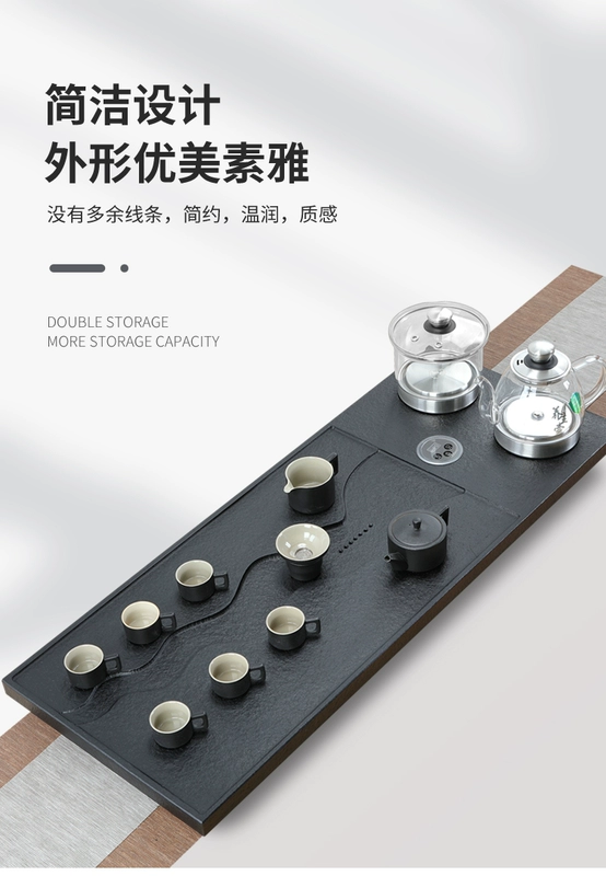 Qingwutang tự nhiên vàng đen khay trà đá hộ gia đình bộ hoàn toàn tự động tất cả trong một với bếp từ cảm ứng ấm đun nước gia đình bộ ấm trà bàn trà điện bantradaovn