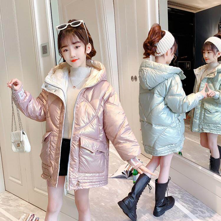 Girls winter cotton clothes 2022 new medium - long - air cotton thickening middle - sized childhood winter duvet cotton tide
