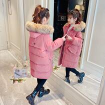 Girls winter cotton clothes 2022 new childhood gas in the long - hair coat thickened down cotton to keep warm