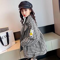 Girls hair coat thousands of birds spring and autumn winter with cotton thickening middle childrens Han Edition Gas Winter Coat