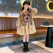 Girls Spring and Autumn Dress 2022 new Han Spring Female in the big childrens sweater dress two sets