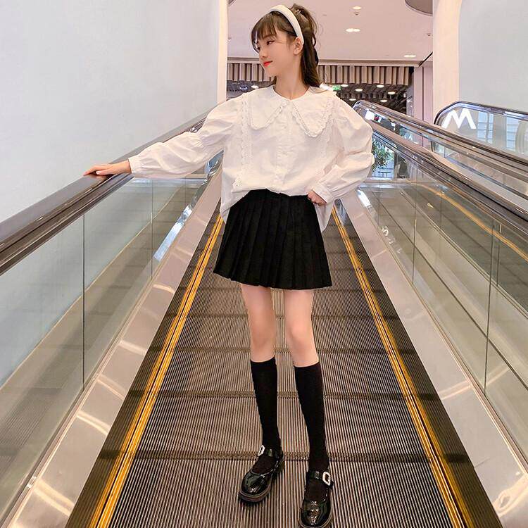 Girls Shirt Fold Suite 2022 mid - 2022 Big Boy 4 - 13 year old lace - collar shirt fashion ocean two pieces