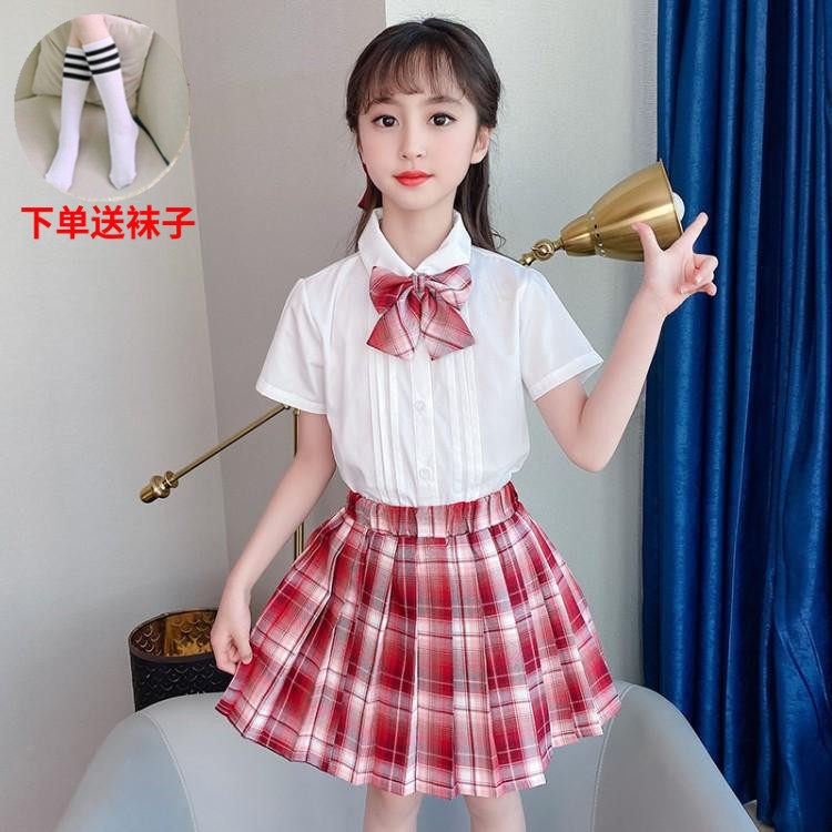 Children JK Uniform Girls Summer Dress Summer School Short Sleeve Shirt College Ferry Dress