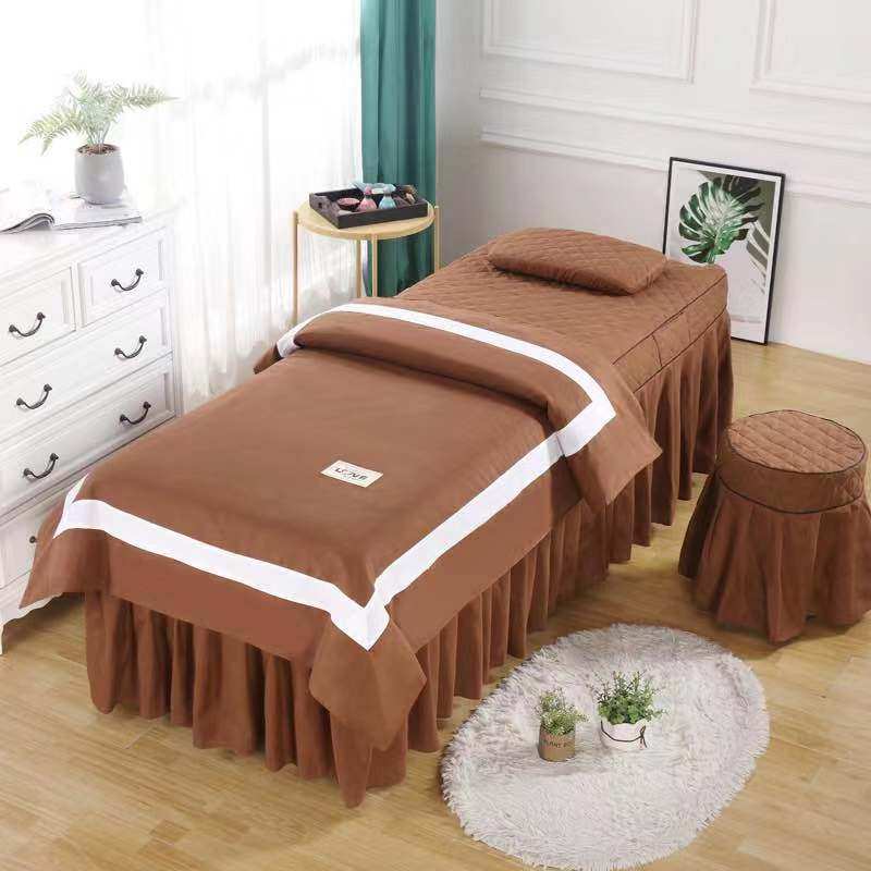 Beauty bed cover four pieces of white beauty salon massage physiotherapy washing head bed cover pure color bed set to do-Taobao