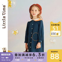 littletime girl with dress spring dress 2022 new bump color irregular navy collar spring autumn childrens dress