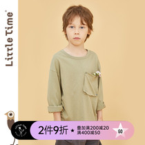 littletime childrens wear boy Korean round neck T-shirt 2021 Spring and Autumn new simple cotton children long sleeve