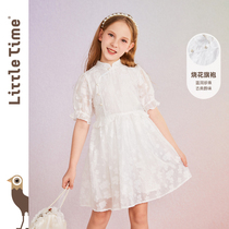 littletime girls burn Citi gown dress Summer short sleeves white 2022 new children China Wind Lions dress