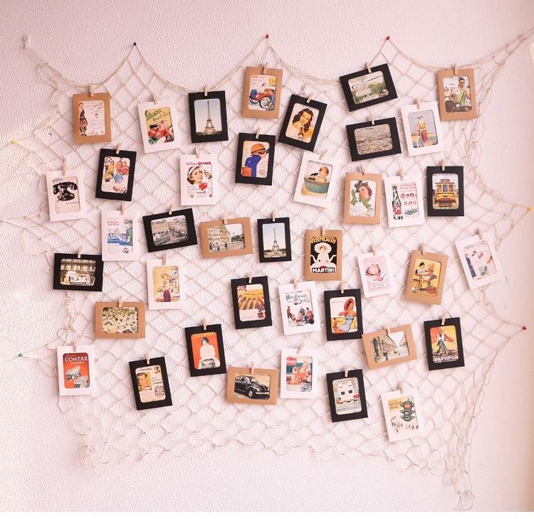 Photo wall ins wind Nordic grid rope art Net red combination decoration self-adhesive photo frame wall Couple bedroom creative 