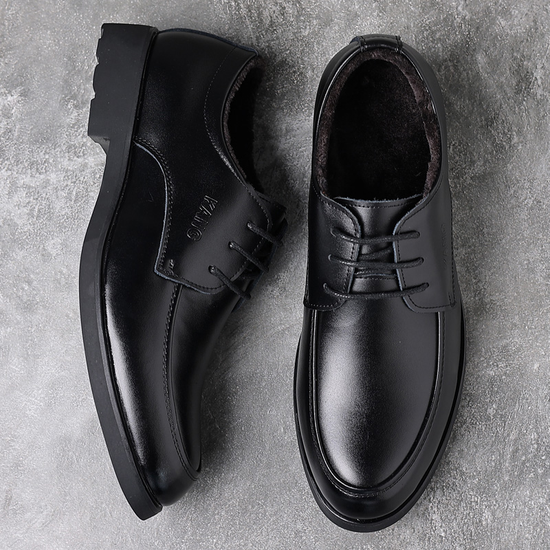 Cotton shoes men's winter gush warm business casual men's two cotton shoes Increase code men's shoes genuine leather black cotton leather shoes