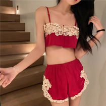 Sexy Sleepwear Female Summer Ice Silk Thin Spice Girl Temptation Pure Desire Wind New Home Lace Splicing Embroidery Harnesses