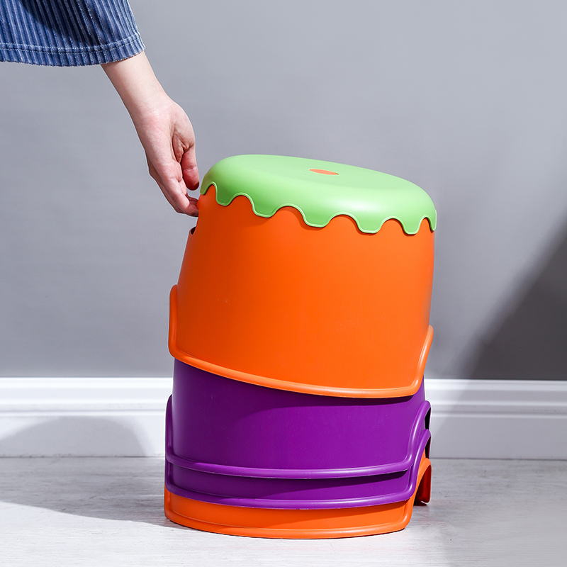 Small stool Home Round Stool Plastic Mushroom Stool Creativity Cute Living-room Small Board Stool Short Stool Children Swap Shoes footstool