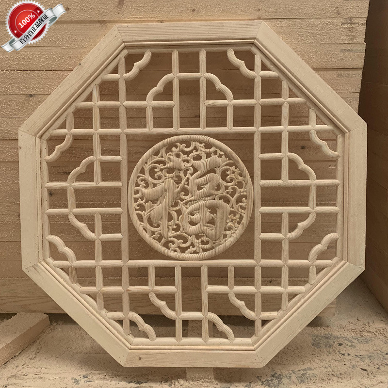 Dongyang wood carving pendant retro flower lattice Hexagonal flower window Chinese solid wood hollowed-out suspended ceiling set for direct selling by manufacturer