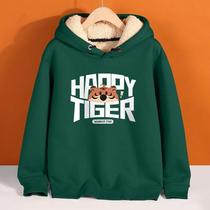 Guochao sweater mens autumn and winter lamb velvet winter large size fat man plus velvet thickened mens hooded top warm jacket