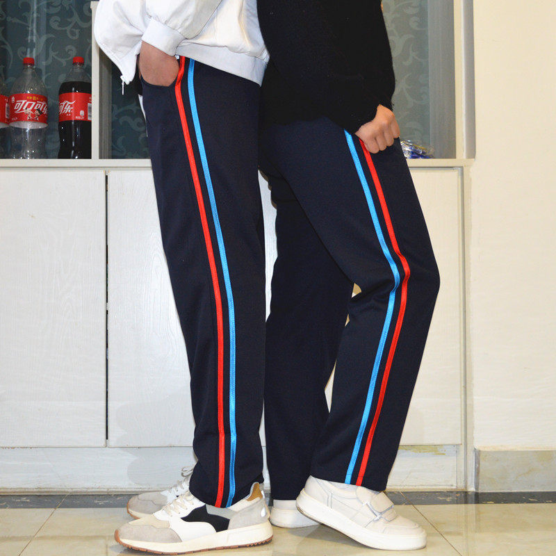 Black School Uniform Pants Red Blue Strips Sport Pants Boys Junior High School High School Schoolgirls Long Pants Spring Summer Tibetan Youth Loose School Pants