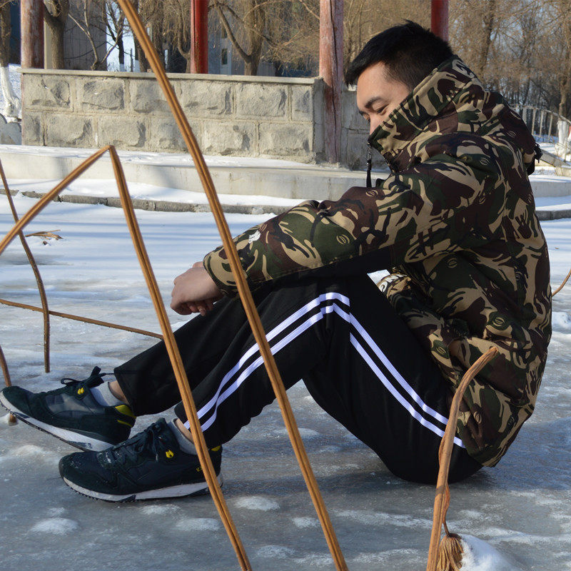 Autumn Winter Plus down a bar Pants Hide Cyan Sports Pants Black Small & Medium School Wear Pants Bao Blue Thickened School Pants