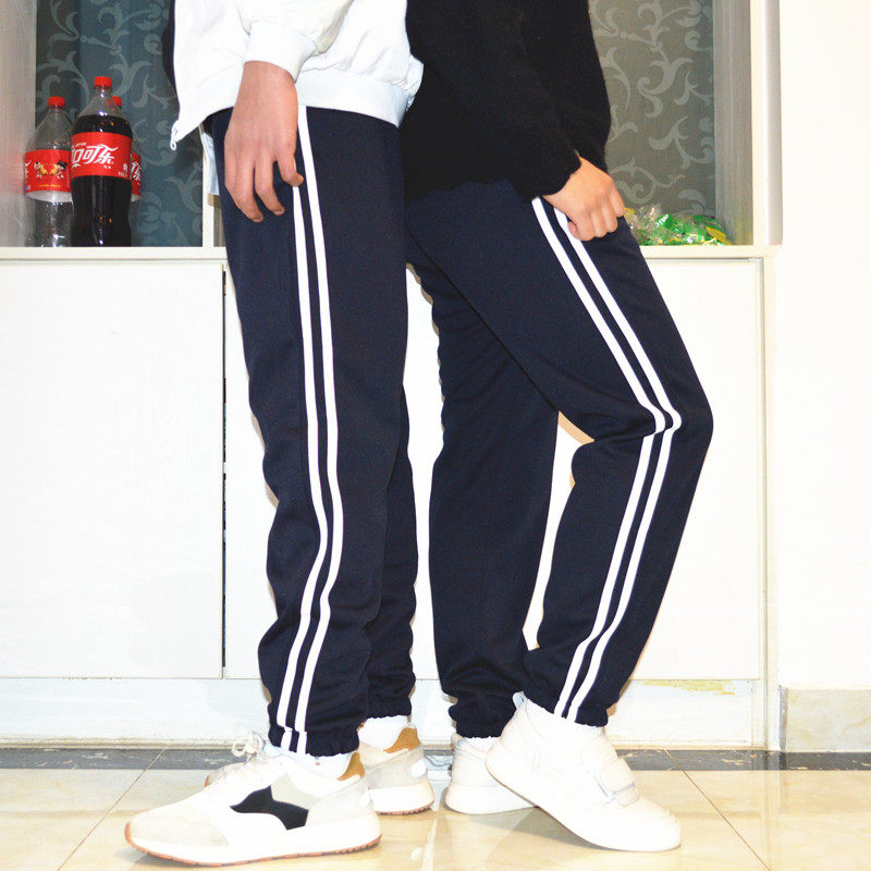 Spring Autumn Two Bars Casual Sports Pants Tight Mouth Small Foot Korean Version Loose INS Ultra-Fire Lovers' School Uniform Pants Tide