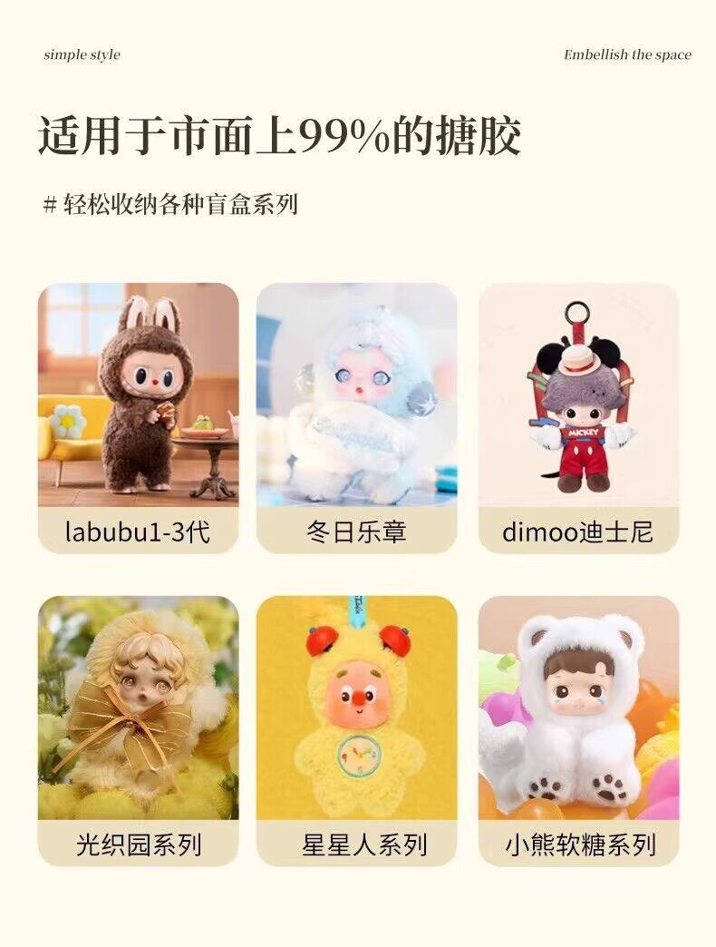 labubu展示盒防尘dimoo搪胶娃毛绒挂件保护罩透明盲盒收纳展示架