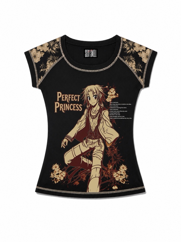 New Product.Perfect Princess Anime Printed Short-Sleeved T-Shirt 180g Pure Cotton Y2K Hot Girl Slim Fit Top New Product.Perfect Princess Anime Printed Short-Sleeved T-Shirt 180g Pure Cotton Y2K Hot Girl Slim Fit Top