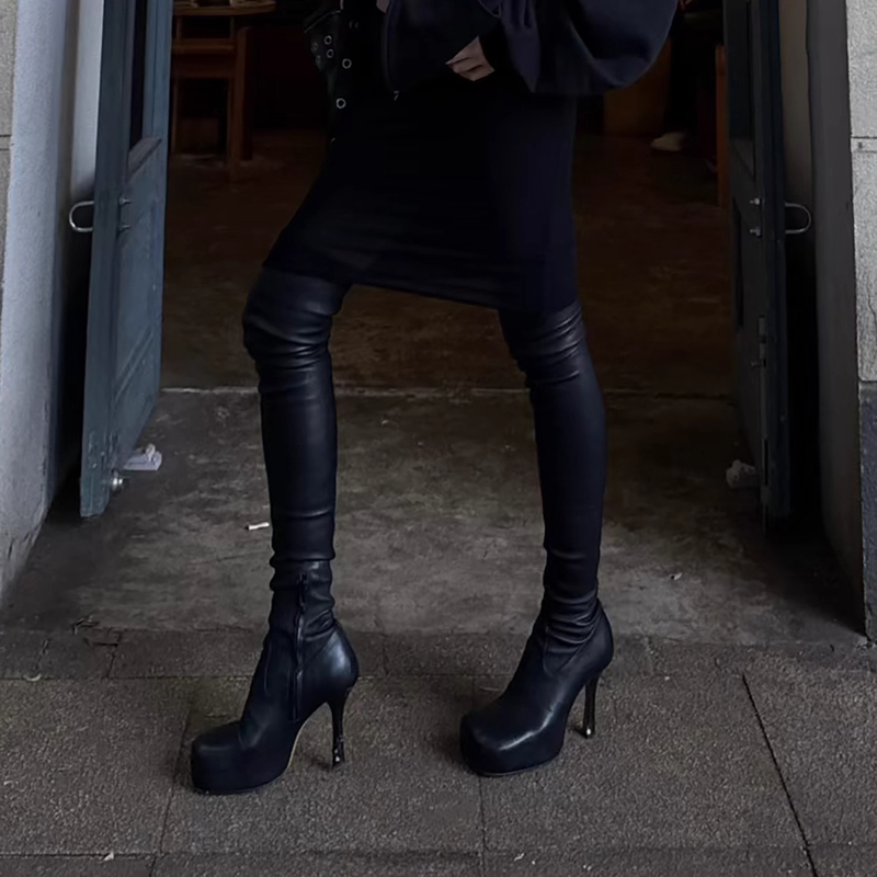 Sheepskin Version ~ European and American Niche Sexy Square-Toe Stiletto High-Heeled Stretch Slim Boots, Hot Girl Style, Elegant Over-The-Knee Fashion Boots