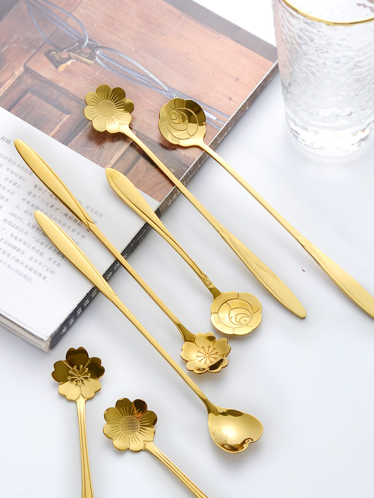 McCullen titanium alloy stainless steel cherry blossom short long handle mixing spoon Japanese rose love flower flap coffee spoon