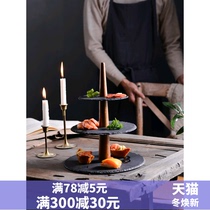 Maikaren Japanese-style rock string double-layer dessert table snack plate three-layer fruit plate afternoon tea sushi setting plate