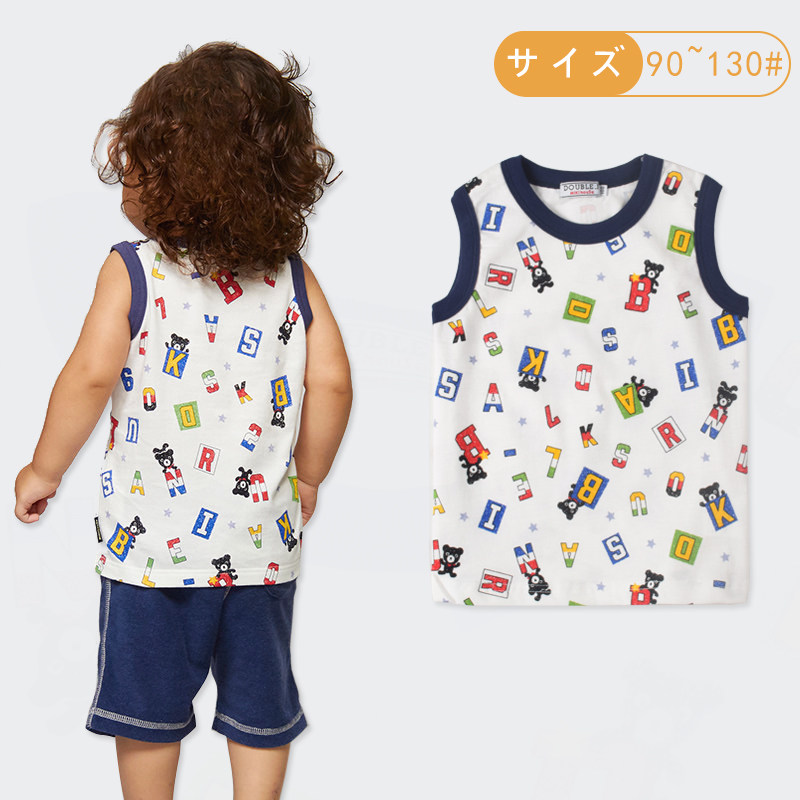 Japan Miki Children Harness Summer Thin boy pure cotton sleeveless T-shirt baby black bear alphabet cross-bar vest