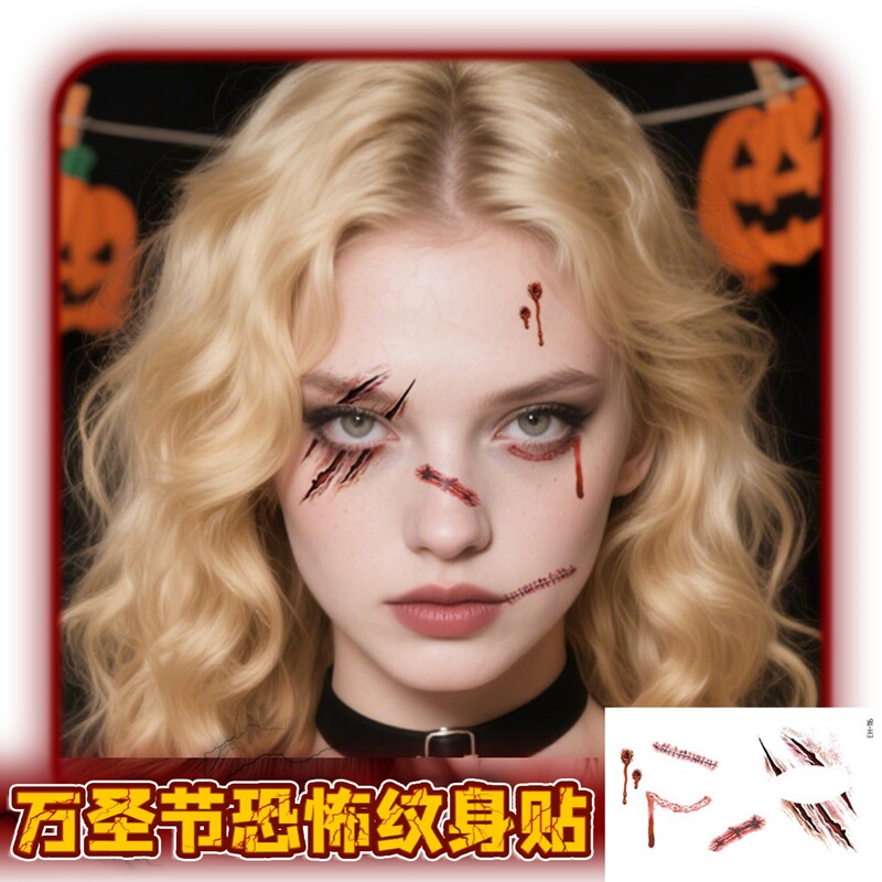 Halloween Tattoo Stickers Waterproof Horror Prank Scar Simulation Temporary Stickers Party Costume Makeup Dd