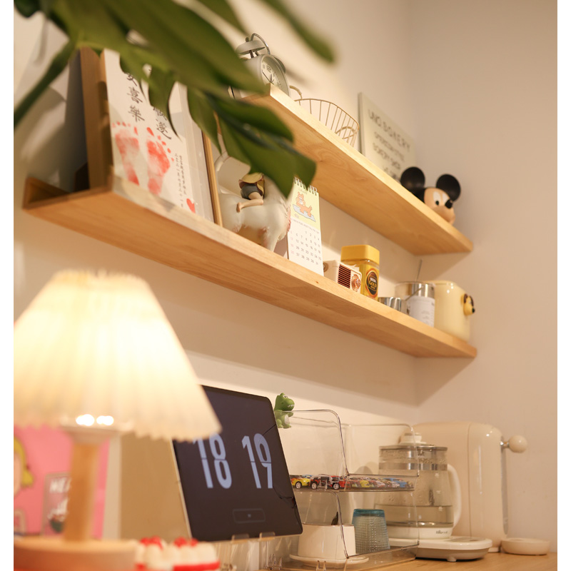 Tingxu wall shelf free punching one-word board partition living room TV wall bedroom solid wood shelf wall hanging storage