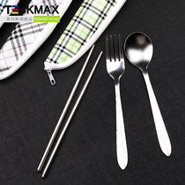 Korean creative stainless steel fork spoon chopsticks three-piece set student cute travel portable tableware box