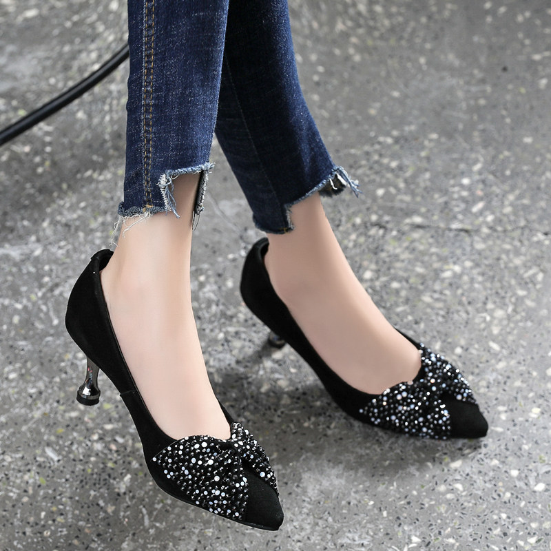 In the spring of 2023, new heels of high heels female shallow leather heels working shoes in spring heels