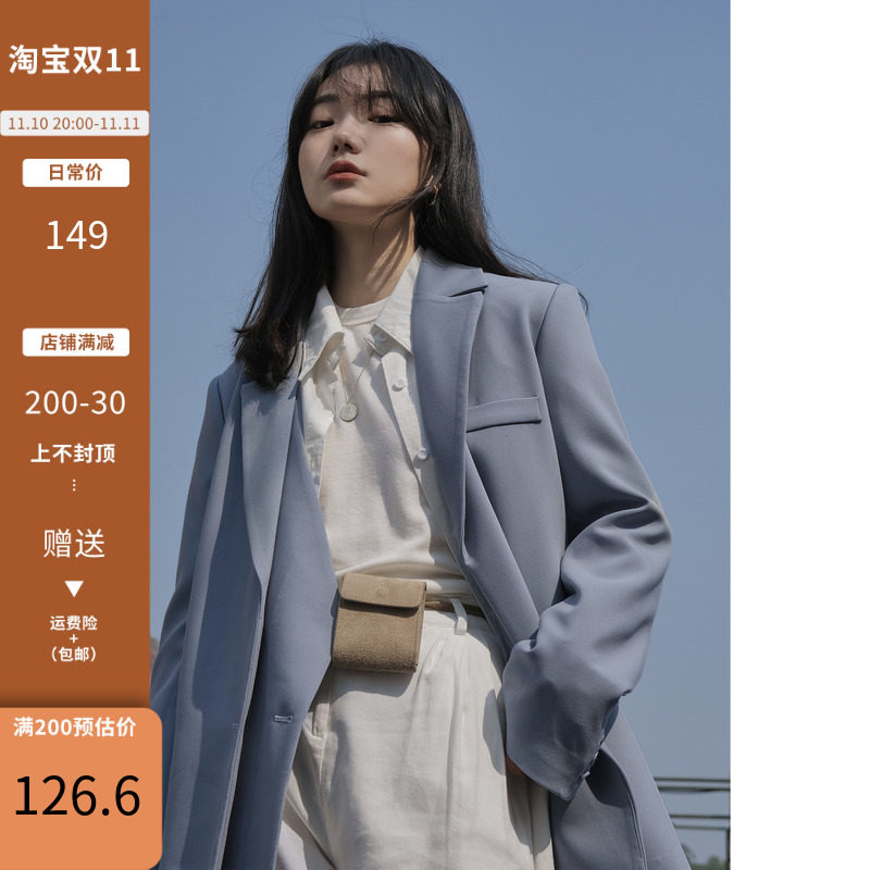 Creamsu Xubai Self-made suit jacket women's spring and autumn new style double placket design British style casual suit