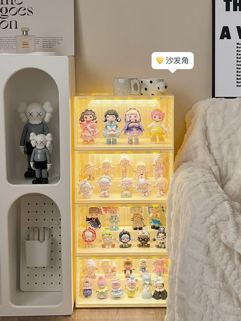 Suitable for Bubble Mart Blind Box Display Stand Storage Container with Lighted Figure Display Cabinet Acrylic Display Box
