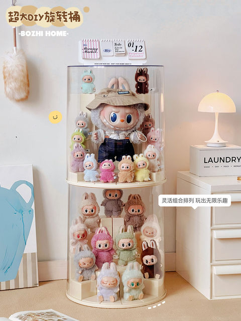 Labubu Display Box Rotating Labubu Pendant Display Stand Transparent Plush Toy Vinyl Doll Dust Cover