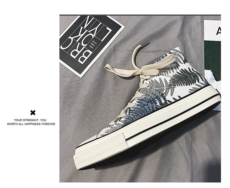 Giày vải nam Jifffly giày nam thoáng khí hè 2019 Giày thủy triều mới Giày nam đế quốc triều cao giúp giày graffiti - Plimsolls giay the thao