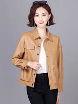 Genuine Leather Leather Clothing Women Sheep Leather Year Autumn Winter Middle Age Loose Leisure Locomotive Short big code jacket leather jacket 2023