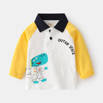 (XXA21) Cotton Little Dinosaur Print Contrast Color POLO Long Sleeve T-Shirt