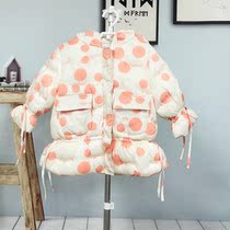 (MMP11) Luo Contrast Color Polka Dot Letter Embroidery Hooded Cotton Padded Jacket