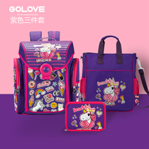 GOLOVE three-piece gift primary school school bag womens backpack 1 a 4th grade three-piece stationery box Tutoring gift box bag ridge protection load reduction Ultra-lightweight girls childrens gift