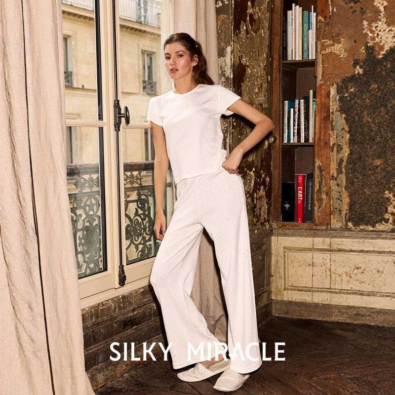 Silky Miracle Mulberry Silk Knitted Pajamas Nude Dotted Short-Sleeved Inner Wear, Soft and Can Be Worn Outside as Home Clothes