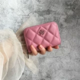 Картхолдер, розовая сумка через плечо, маленькие изысканные карточки с молнией для водительских прав, из натуральной кожи, в стиле Шанель