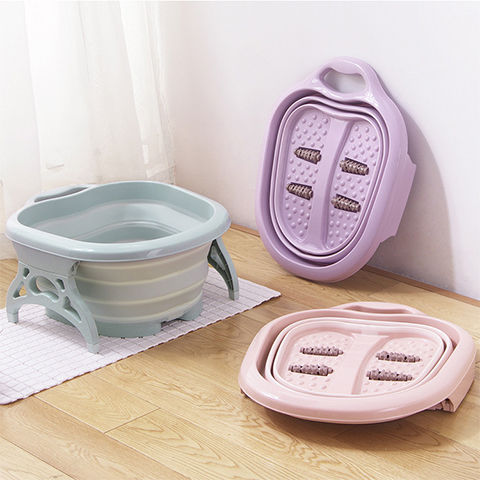 Household portable foldable foot bath Compressible foot bath thickened roller foot bath plastic