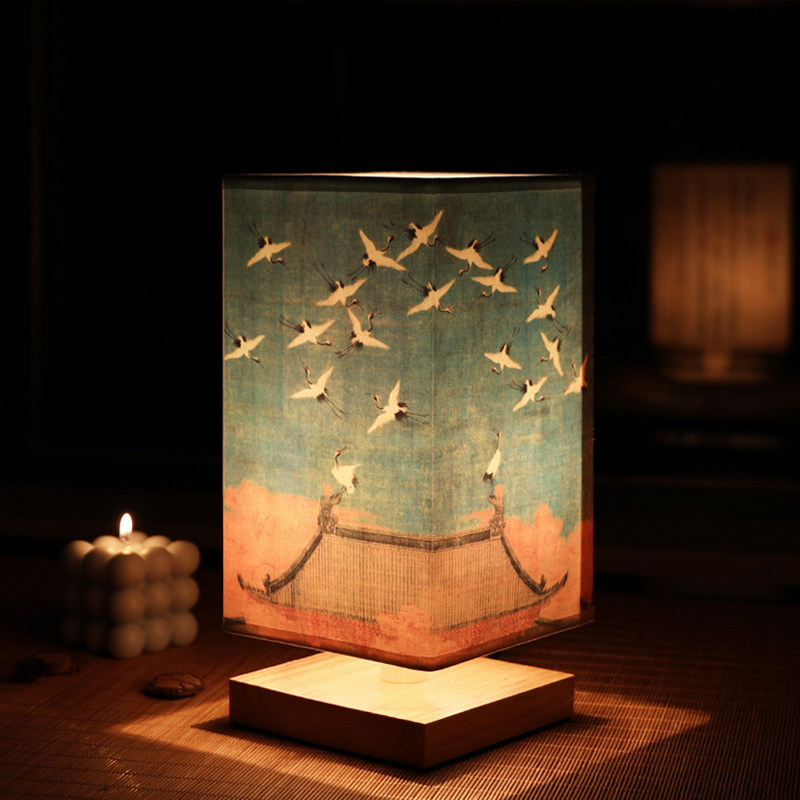 New Chinese style retro night light Bedroom Japanese style bedside creative solid wood warm ancient style ancient style Chinese style small table lamp