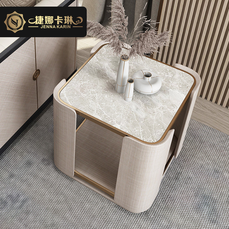 Italian light luxury sofa side table simple marble square coffee table living room sofa coffee table post-modern solid wood slate corner table