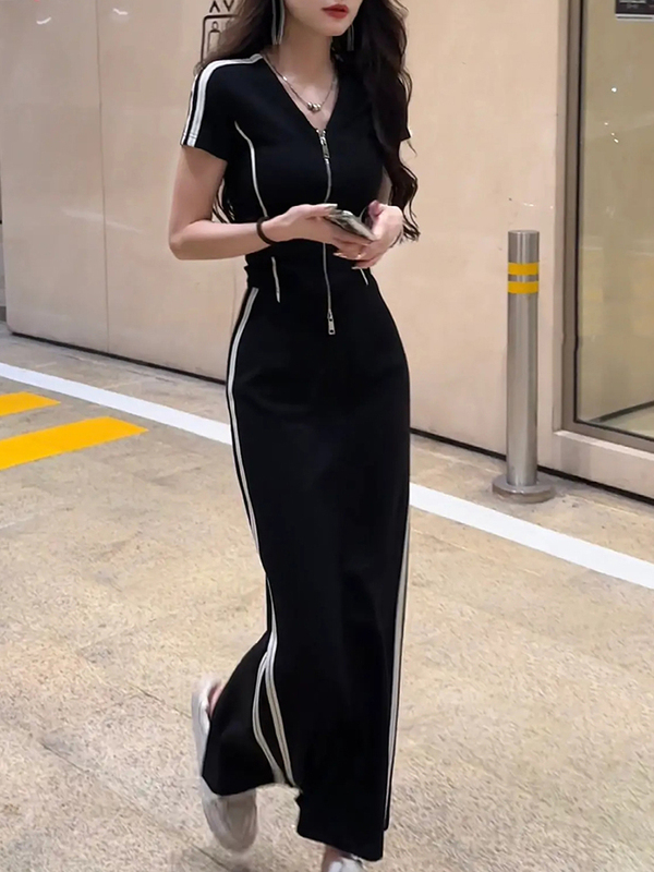 European Fashion Suit Dress for Women, Summer 2026 New Style, Color-Blocking, Waist-Cinching, Slimming, Slit Long Skirt, Elegant Two-Piece Set