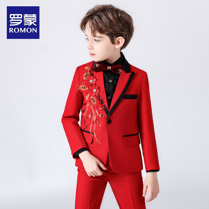 Romon boy suit suit 2023 new children's gown flower fairytale host walking show piano for a show-Taobao